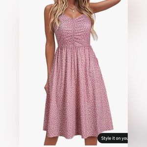 Elegant Pink Polka Dot Midi Dress